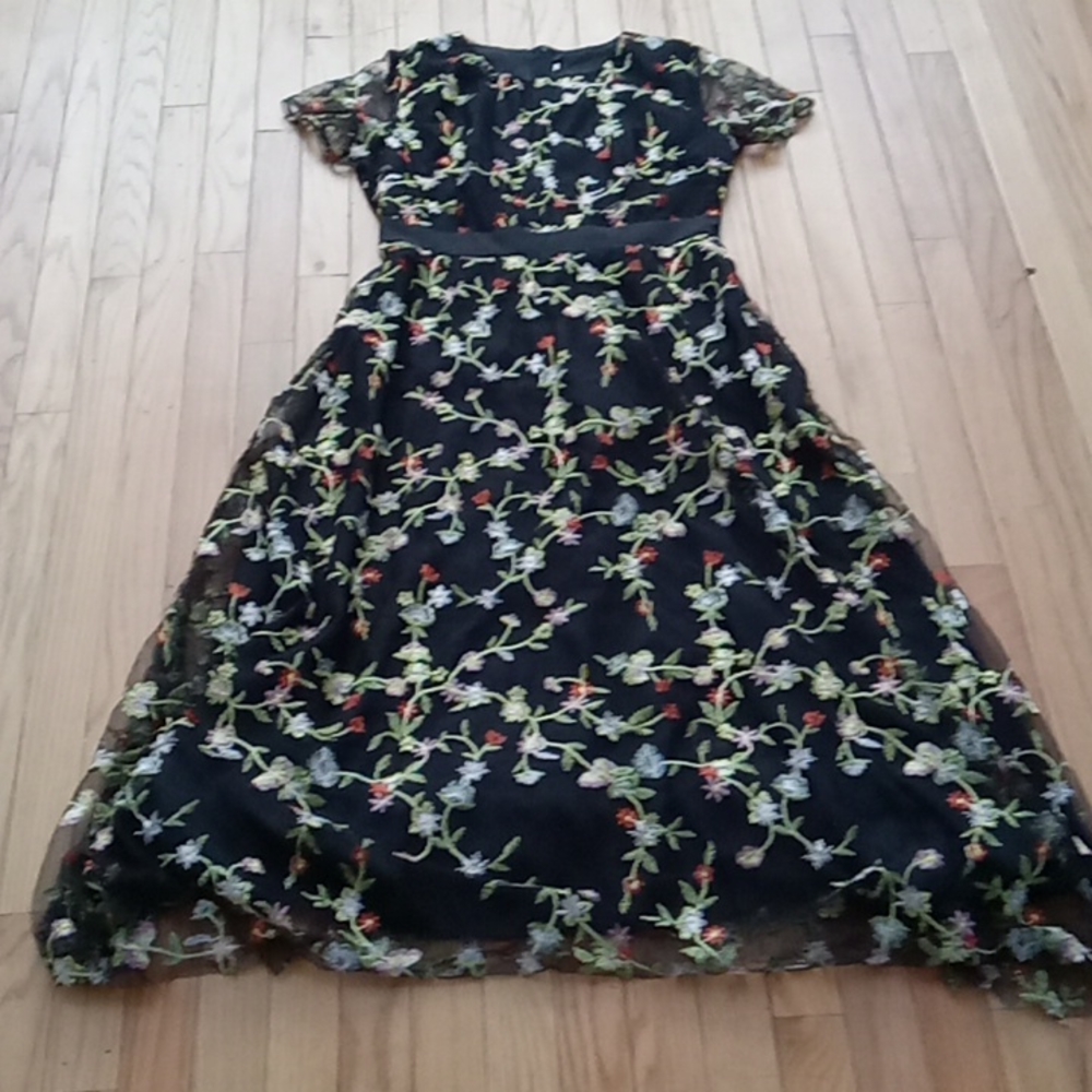 Embroidered black floral dress